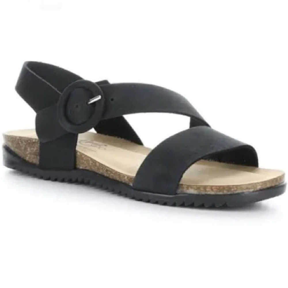 Bos. & Co. Suede Women's size 8 Black with Buckle and Cork-wrapped sole Sandals